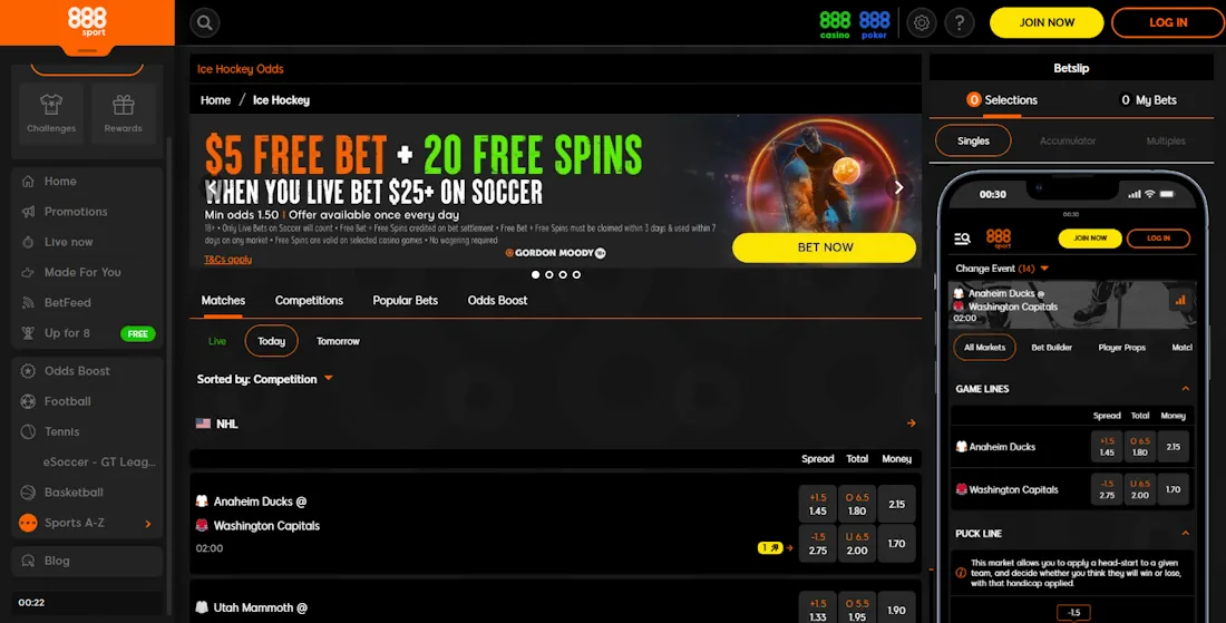 888sport Hockey Betting Screenshot